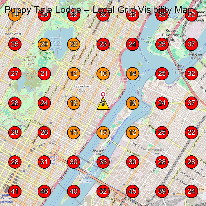 Puppy Tale Lodge GeoGrid visibility map for Dog Day Care Center in New York